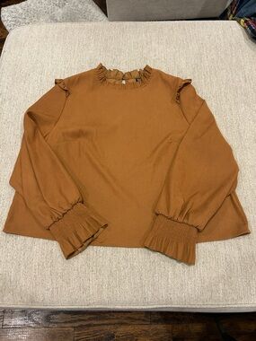 SHEIN Rust Ruffle Neck Long Sleeve Blouse